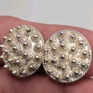 Vintage Sterling Silver Flower Clip On Earrings